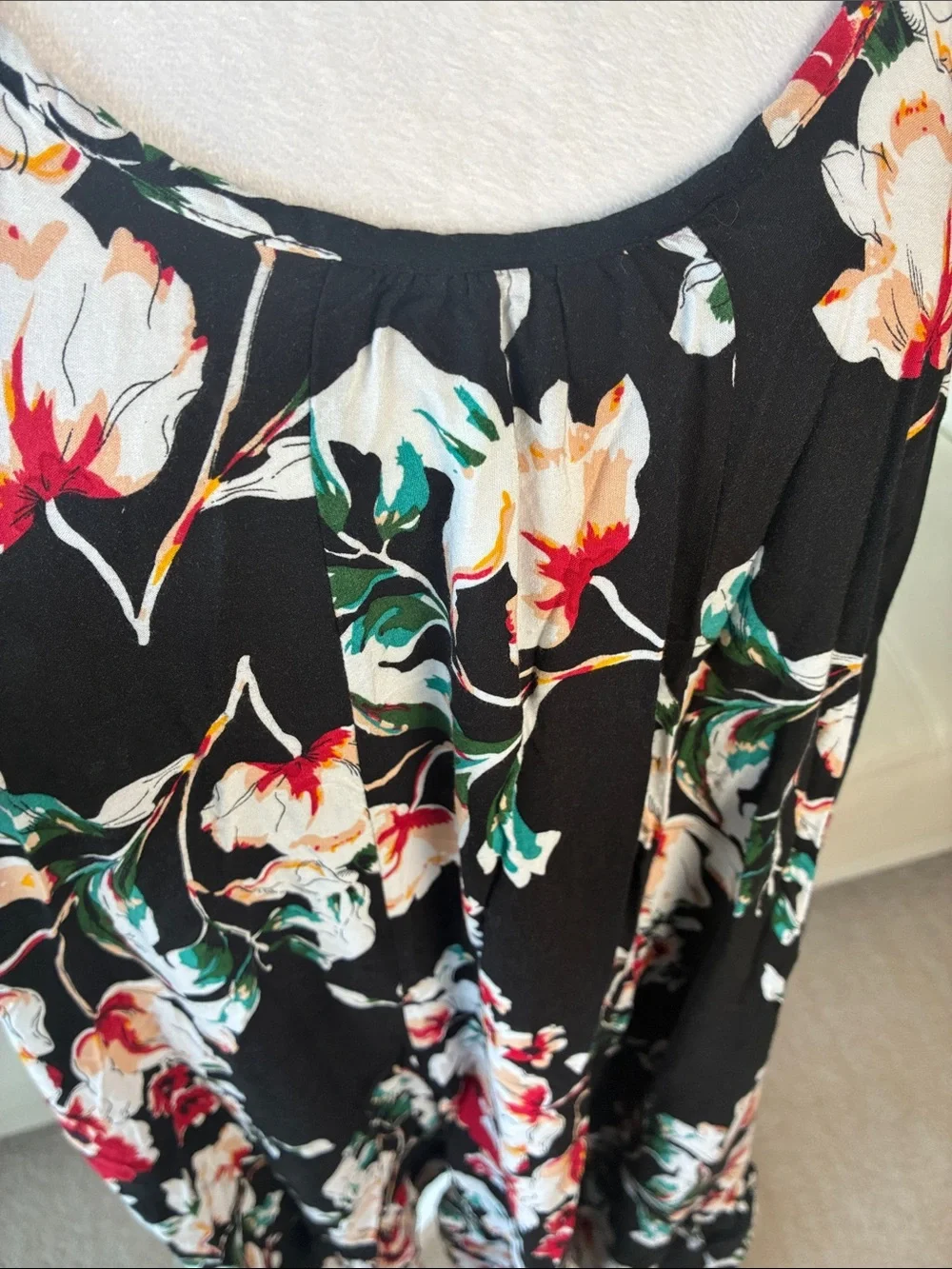 Black Floral Spaghetti Strap Midi Dress with  Pockets